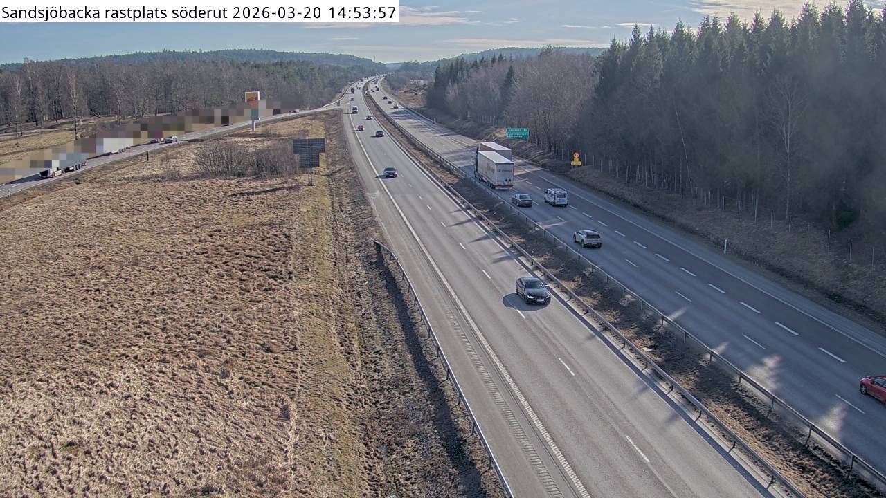 Sandsjöbacka rastplats söderut — Kameran är placerad vid Sandsjöbacka rastplats och är riktad söderut mot Malmö.