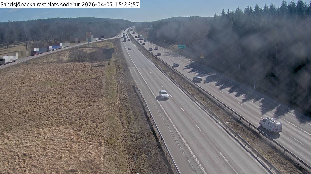 Sandsjöbacka rastplats söderut — Kameran är placerad vid Sandsjöbacka rastplats och är riktad söderut mot Malmö.